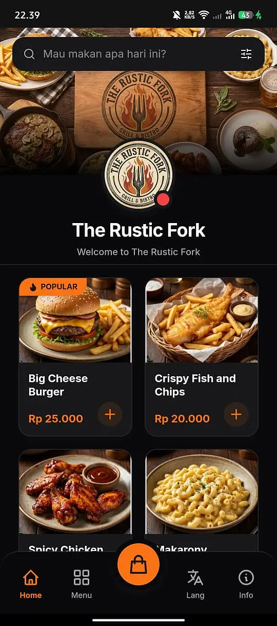 The Rustic Fork - Restaurant Menu
